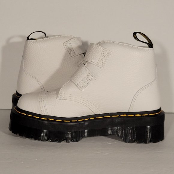 $200 Dr. Martens Womens Devon Flower Leather Platform Boots White Milled Size 7 - Picture 2 of 6